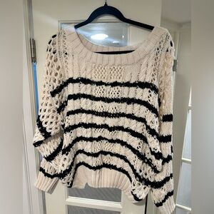 LINE Striped Black and Cream Women's Sweater